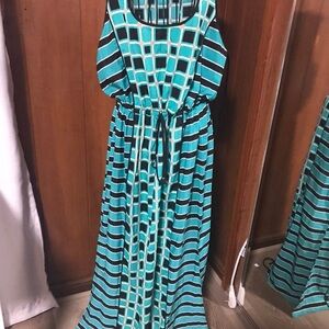 Michael Kors Maxi Sundress Teal Black XL